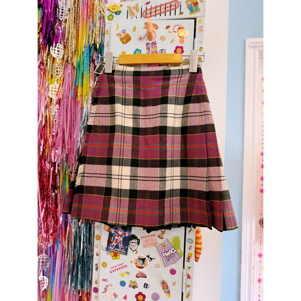 The Scotch House Vintage purple Wool Plaid Kilt mini skirt
